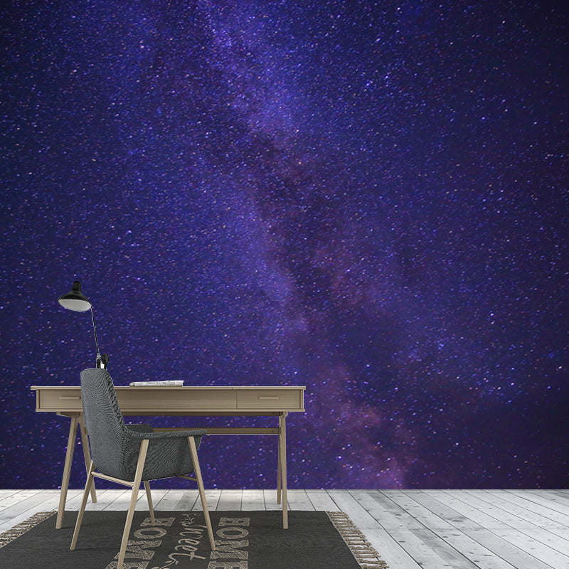 Huge Night Sky Wallpaper Mural Washable Modern Living Room Wall Covering in Blue-Purple