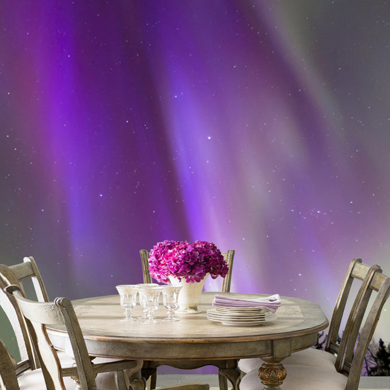 Purple Aurora Rays Mural Decal Stars View Modern Waterproofing Wall Covering for Bedroom
