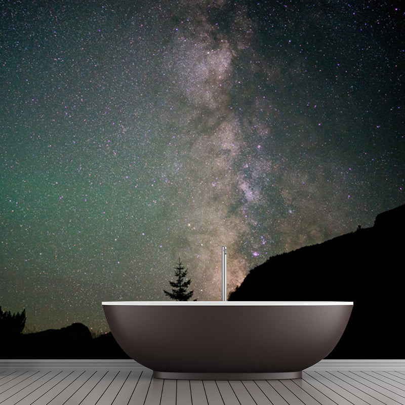 Mountain Aurora View Mural Decal Aqua Contemporary Wall Decoration for Living Room