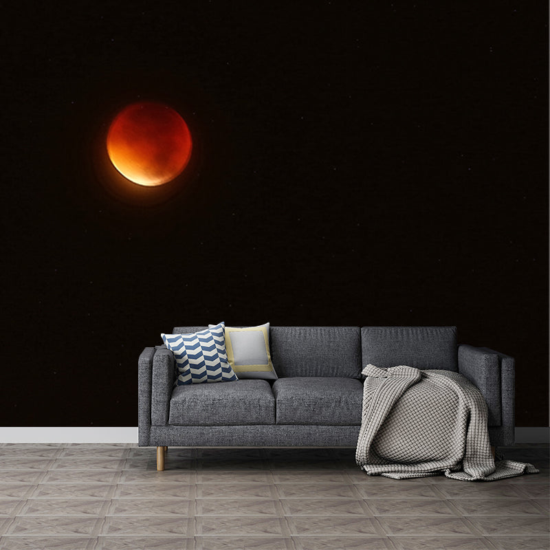 Black-Red Blood Moon Mural Moisture Resistant Modernist Living Room Wall Covering