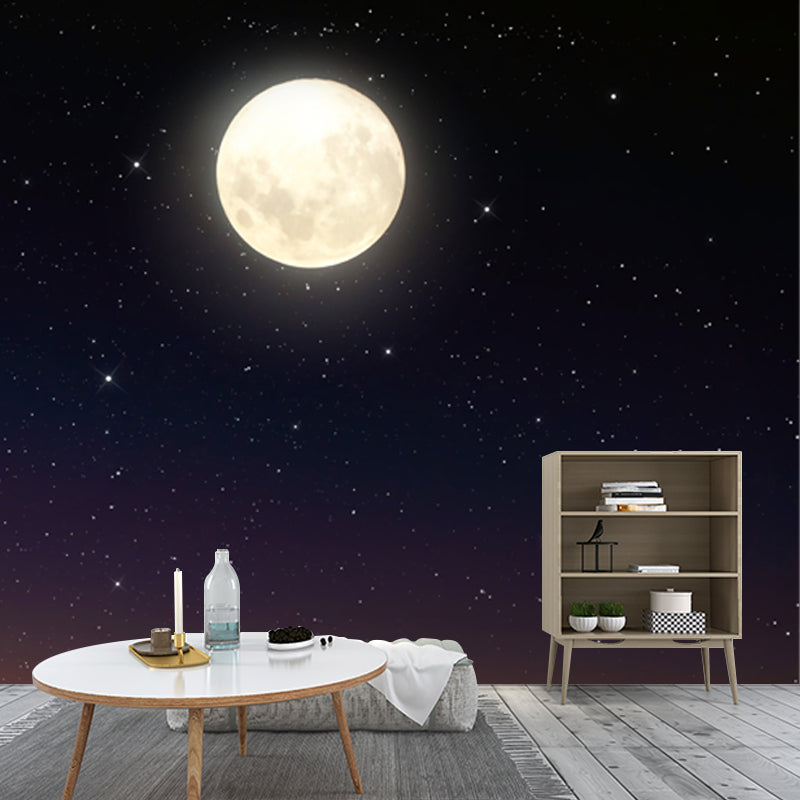 Personalized Photography Modern Mural with Full Moon and Starry Sky Pattern in Black-Orange