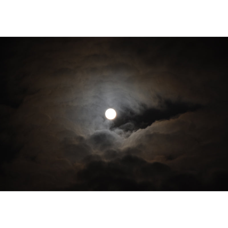 Huge Cloudy Moon Night Mural Grey-Black Non-Woven Wall Decor, Stain Resistant, Custom Size