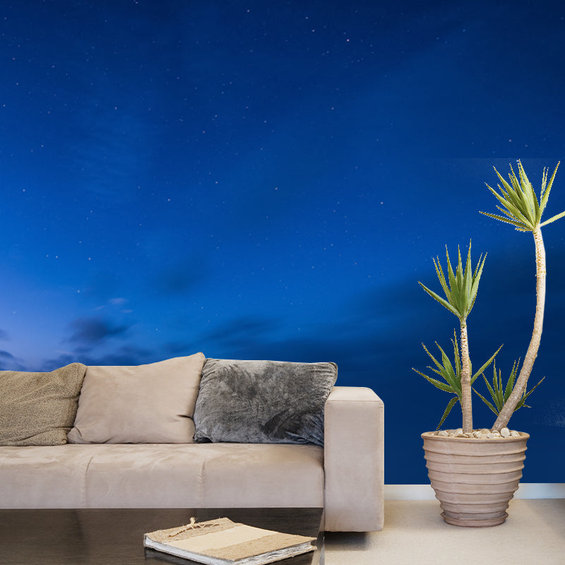 Blue Contemporary Mural Decal Full Size Cloud and Starry Sky Wall Decor for Bedroom