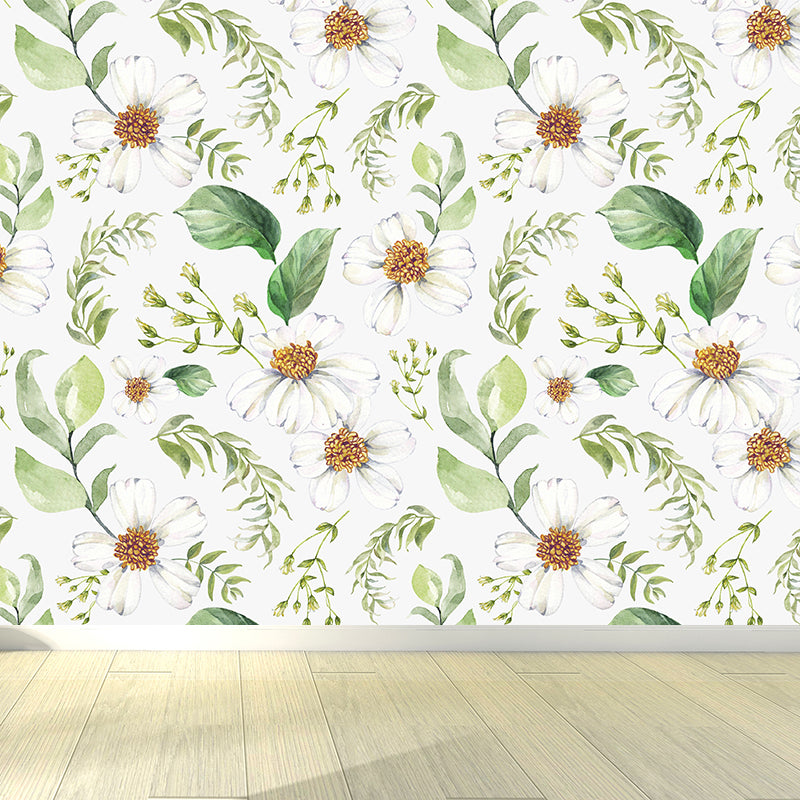 Modern Flower Wall Mural Non-Woven Stain Resistant Soft Color Wall Art for Living Room