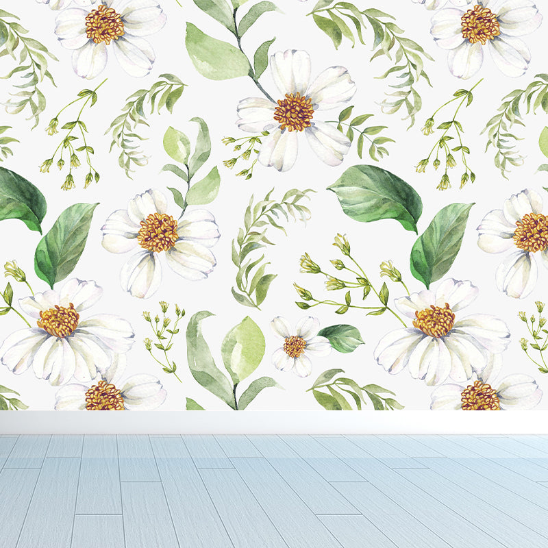 Modern Flower Wall Mural Non-Woven Stain Resistant Soft Color Wall Art for Living Room
