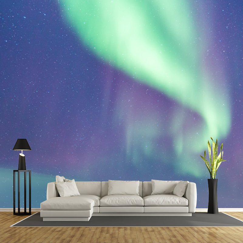 Aqua Northern Light Wallpaper Mural Moisture Resistant Modern Living Room Wall Art