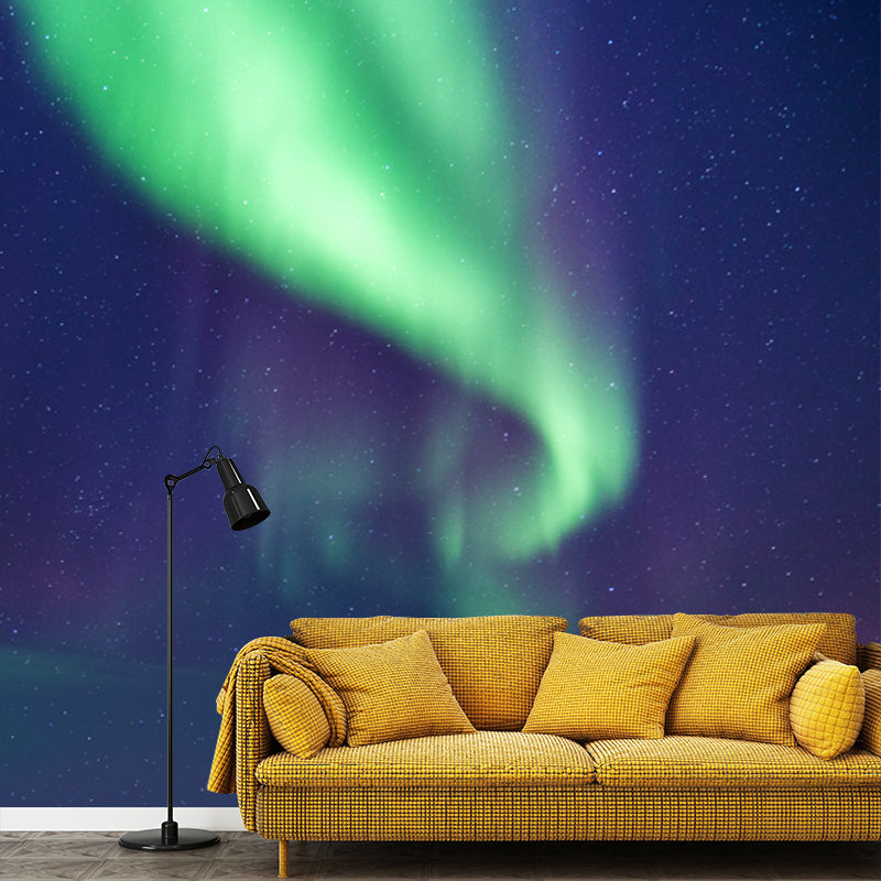 Aqua Northern Light Wallpaper Mural Moisture Resistant Modern Living Room Wall Art
