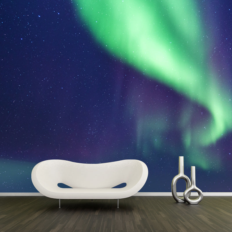 Aqua Northern Light Wallpaper Mural Moisture Resistant Modern Living Room Wall Art