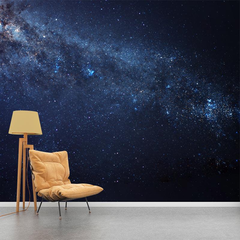 Modern Galaxy Stars Mural Wallpaper for Bedroom Personalized Wall Covering in Blue-Black