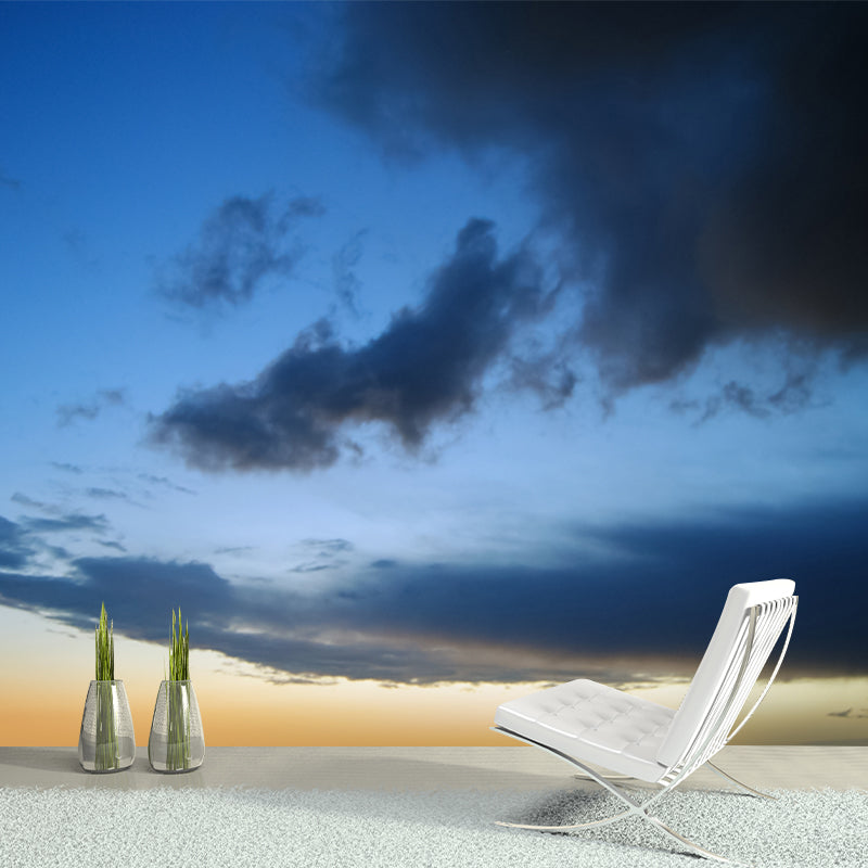 Modern Nightfall Cloud Mural Decal Blue-Yellow Stain Proof Wall Decor for Living Room