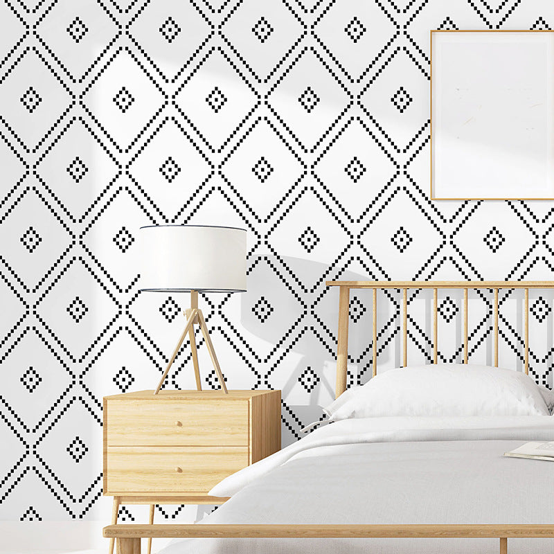 Black and White Nordic Harlequin and Dots Wallpaper, Non-Pasted