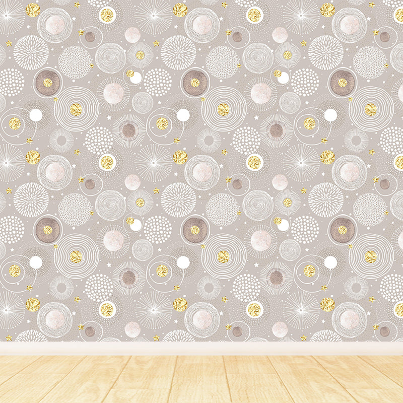 Large Floral Circles Wallpaper Mural Water Resistant Modern Style Bedroom Wall Decor