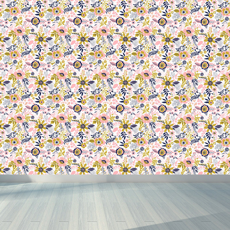 Pastel Blossoming Flowers Wall Mural Waterproofing Contemporary Girls Room Wall Art