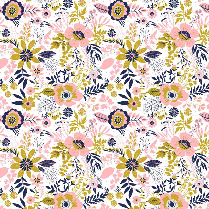 Pastel Blossoming Flowers Wall Mural Waterproofing Contemporary Girls Room Wall Art