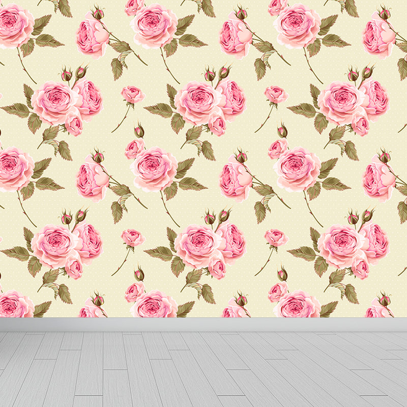 Autocollant Mural de fleurs en fleurs tendance, Non tissé, lavable, décoration murale de couleur douce pour chambre à coucher