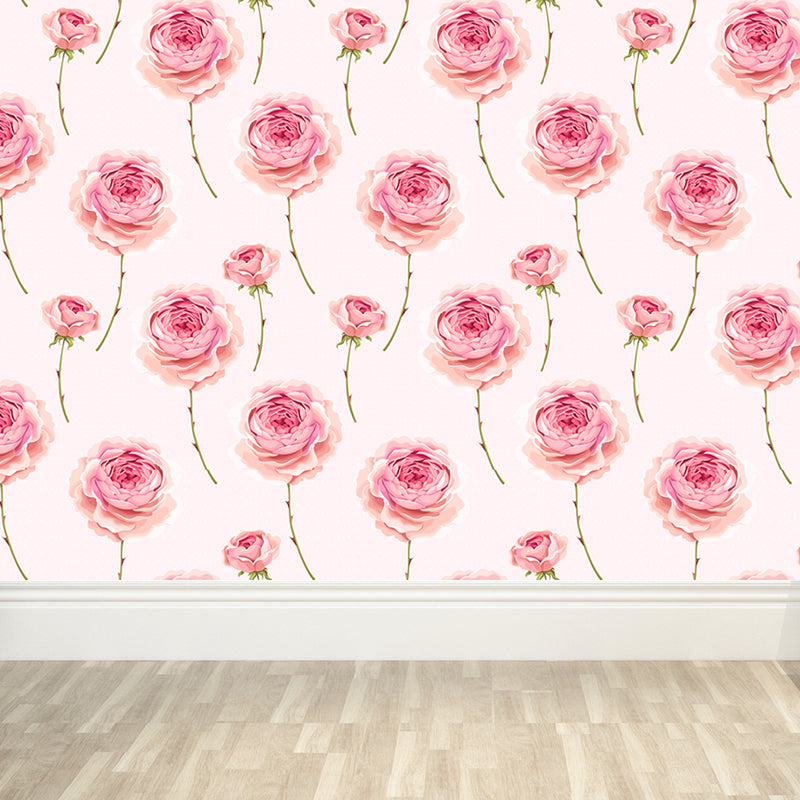 Autocollant Mural de fleurs en fleurs tendance, Non tissé, lavable, décoration murale de couleur douce pour chambre à coucher