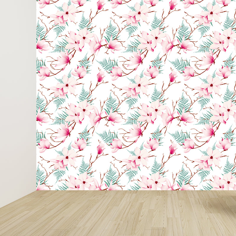 Beautiful Flower Branches Mural Wallpaper for Girls Bedroom, Light Color, Custom Print
