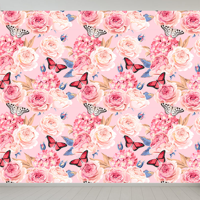 Stylish Rose Blossom Wallpaper Mural Pastel Color Flower Wall Covering for Bedroom