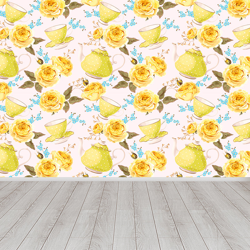 Stylish Rose Blossom Wallpaper Mural Pastel Color Flower Wall Covering for Bedroom