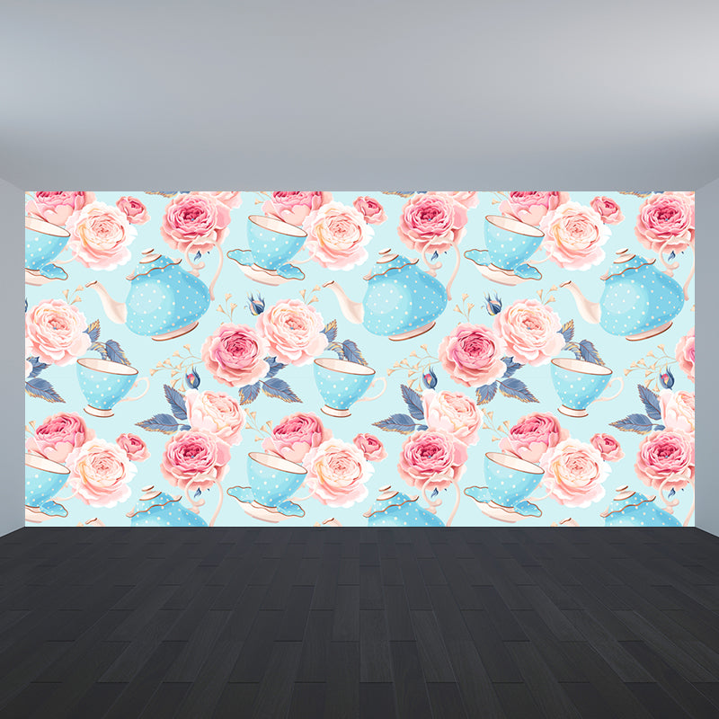 Modern Flower Rose Bloom Mural Pastel Moisture Resistant Wall Decor for Girls Room