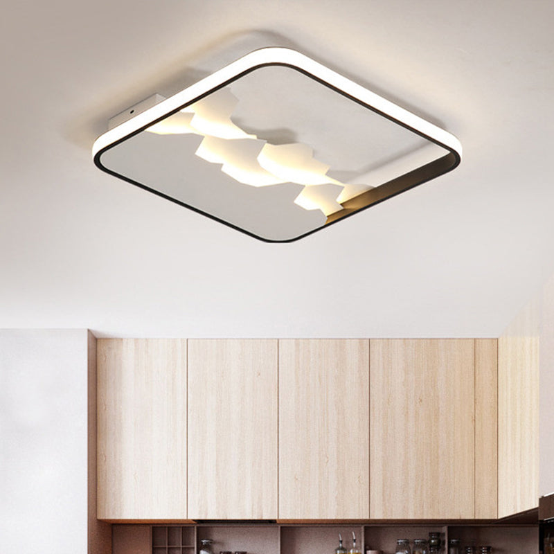 Black Square Frame Flushmount con Crack Design Moderno Acrilico LED Soffitto Illuminazione Fissaggio a Warm / White / Natural Light, 16,5 "/19.5" W