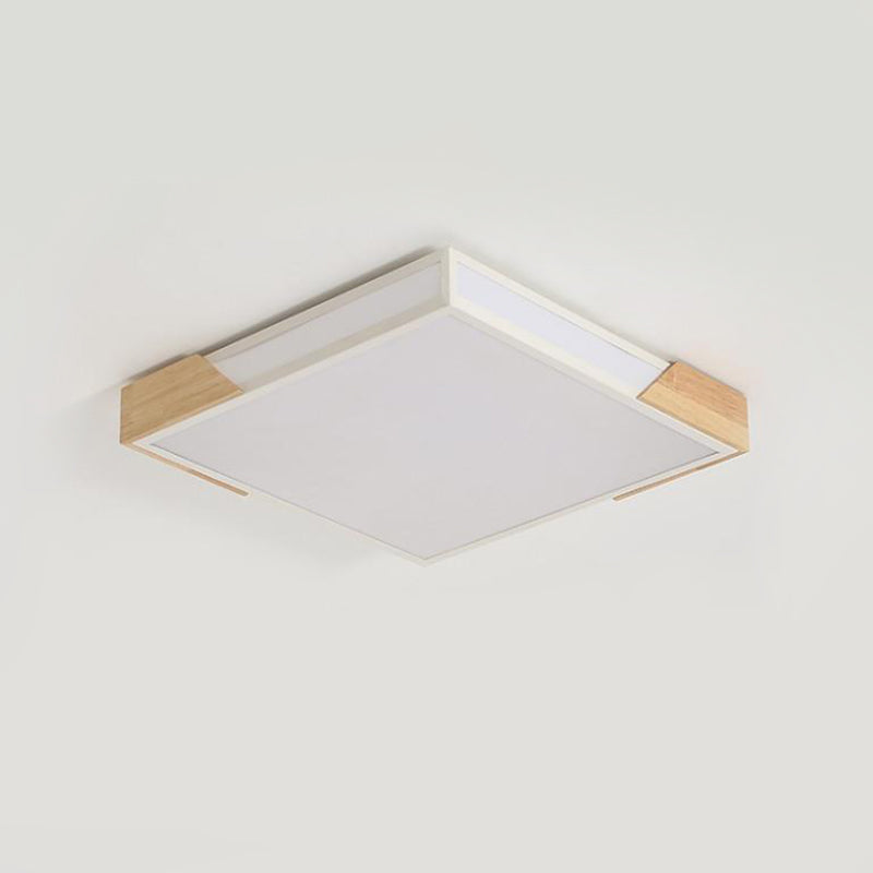 Vivre secteur à DEL Flush Light Fixture Nordic Wood-White Squared Box Acrylic Ceiling Lamp in Warm / White Light, 12 "/16" /19.5 " W