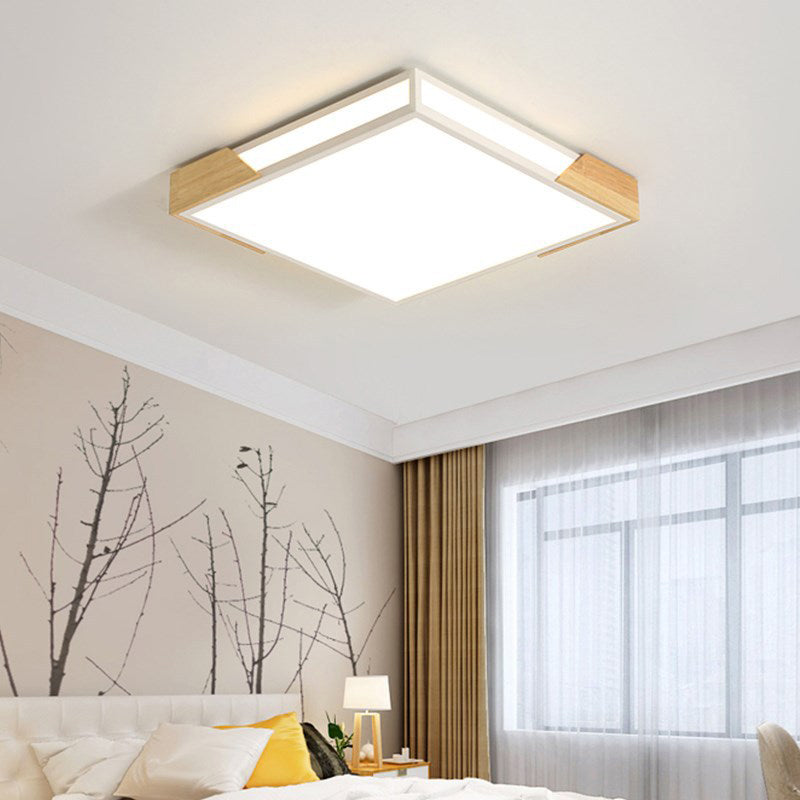 Vivre secteur à DEL Flush Light Fixture Nordic Wood-White Squared Box Acrylic Ceiling Lamp in Warm / White Light, 12 "/16" /19.5 " W