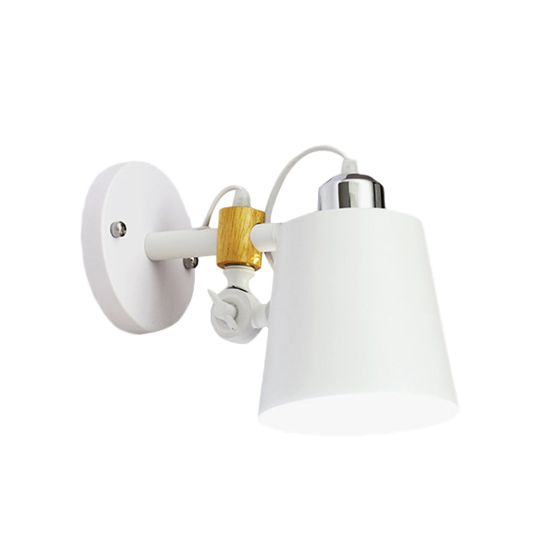 1 Head Barrel Wall Lamp Sconce Industrial White/Black Metal Wall Lighting with Adjustable Node