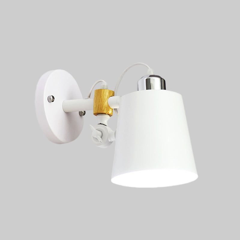 1 Head Barrel Wall Lamp Sconce Industrial White/Black Metal Wall Lighting with Adjustable Node