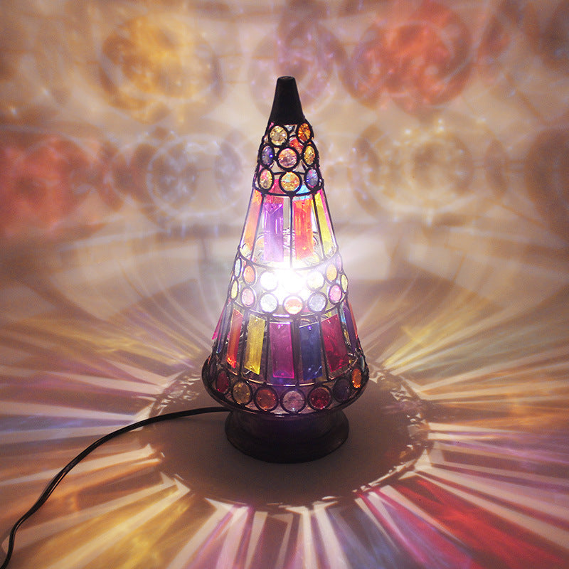 Lampada da tavolo trapezoidale sottile multicolore Lampada da tavolo in vetro marocchino a 1 luce in rosa per hotel