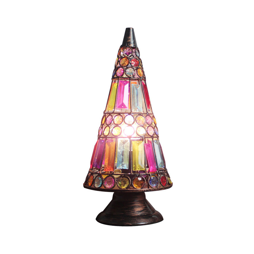 Lampada da tavolo trapezoidale sottile multicolore Lampada da tavolo in vetro marocchino a 1 luce in rosa per hotel