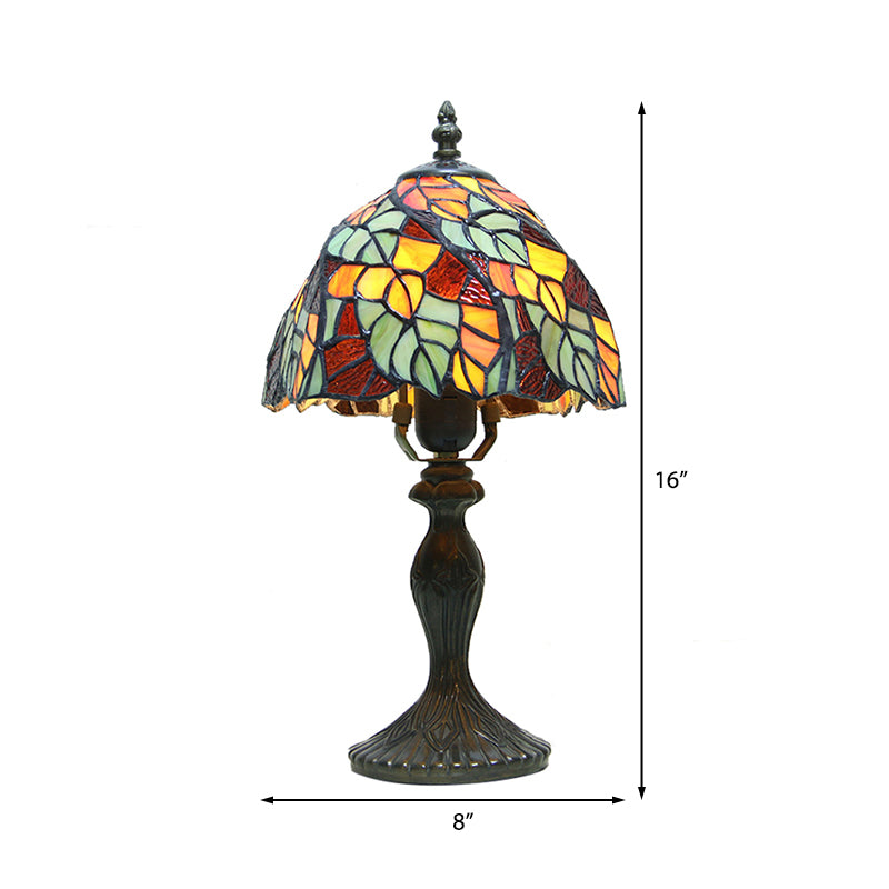 Lampada da scrivania a foglie di vetro colorato con tappo in cavo 1 Luce da scrivania rustica Tiffany in bronzo antico per camera da letto