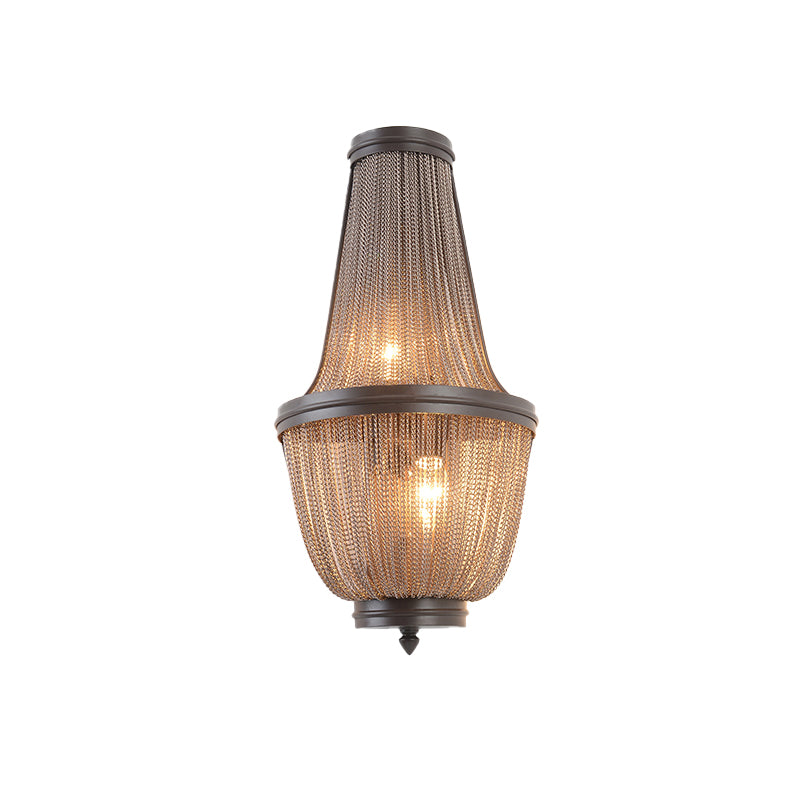 2-Light Surface Wall Sconce Mid-Century Hand Woven Tassel Fringe Aluminum Flush Mount Wall Light in Coffee/Silver