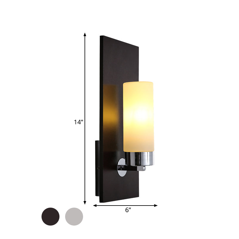 Chrome/Black Cylinder Sconce Lamp Traditional 1 Head Living Room Wall Mounted Light Fixture with Rectangular Backplate