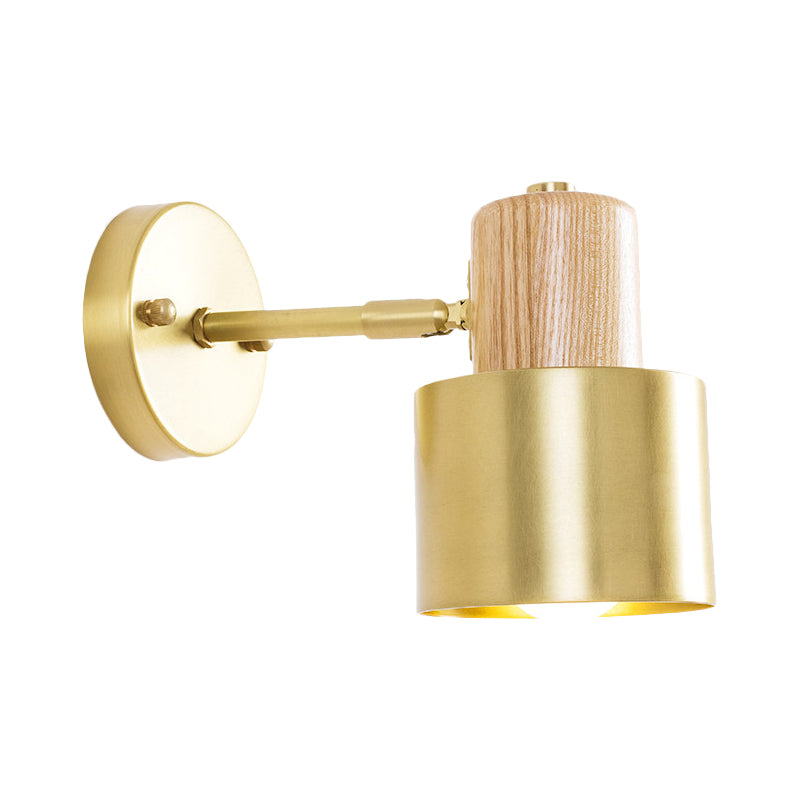 Colonialismo de pared beige/cilindro marrón colonialismo metal 1 accesorio de iluminación de pared de dormitorio ligero con tapa de madera
