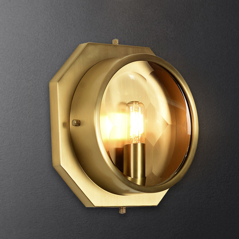 Octagon Bedroom Wall Mounted Light Colonialism Metal 1 Head Gold Sconce with Crystal Accent