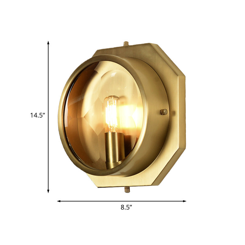 Octagon Bedroom Wall Mounted Light Colonialism Metal 1 Head Gold Sconce with Crystal Accent