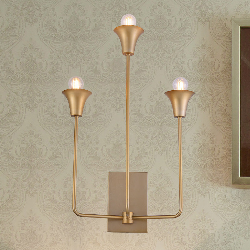 Lampada a campana in metallo Lampada Luxury 3 lampadine per la camera da letto illuminazione montata in oro con braccio dritto