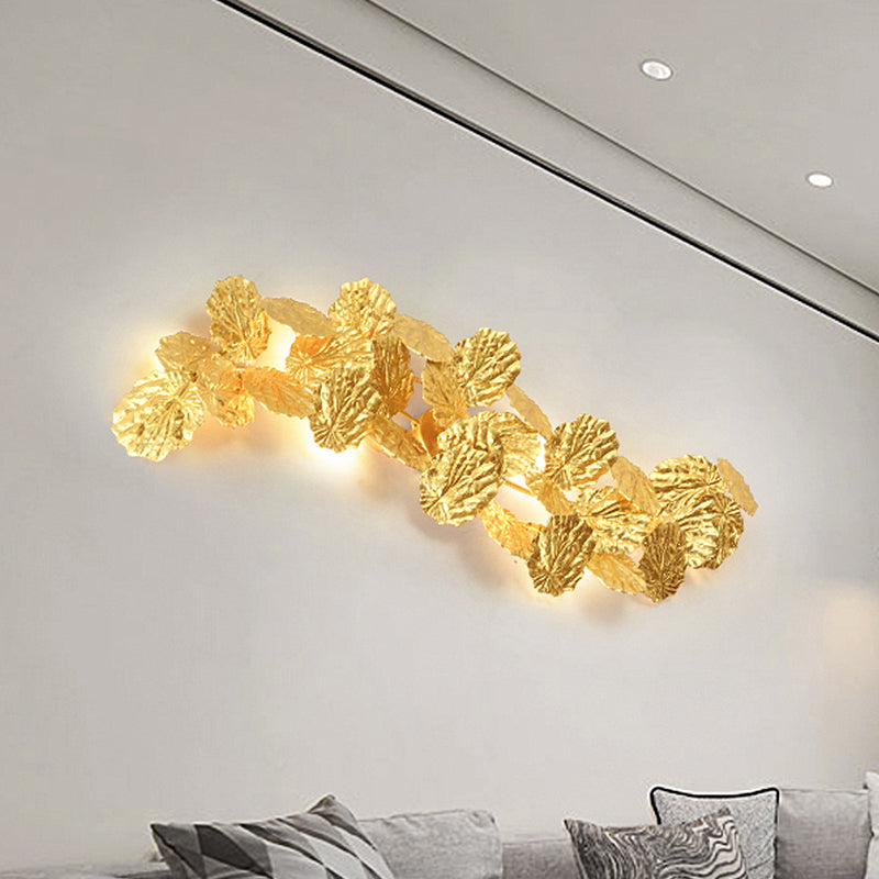 6-Light Lotus Leaf Sconce Lamp Luxurious Gold Metal Wall Mounted Light Fixture for Living Room