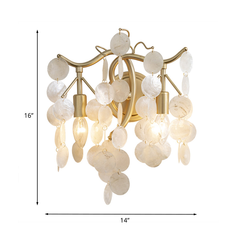 Lampada da parete a cascata tradizionale Apparecchio a 2 teste Shell Wall Sconce Sconce in bianco per soggiorno
