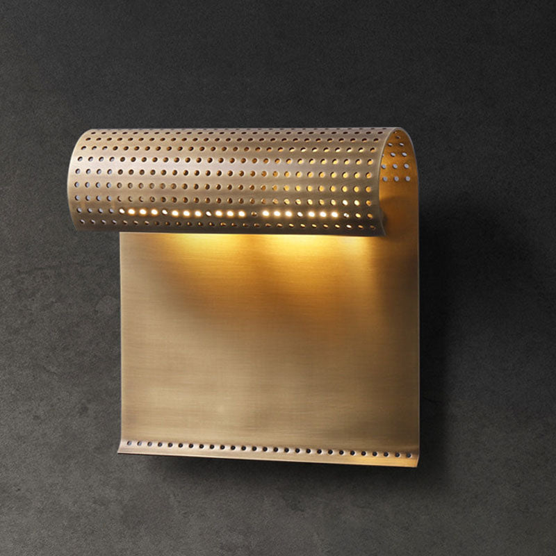 1-Bulb Metal Wall Sconce Light Colonial Black/Gold Roll Living Room Wall Lamp Fixture with Cutout Design