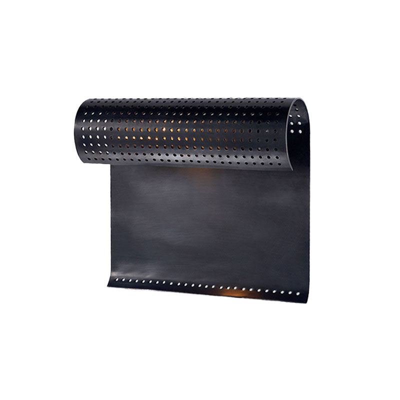 1-Bulb Metal Wall Sconce Light Colonial Black/Gold Roll Living Room Wall Lamp Fixture with Cutout Design