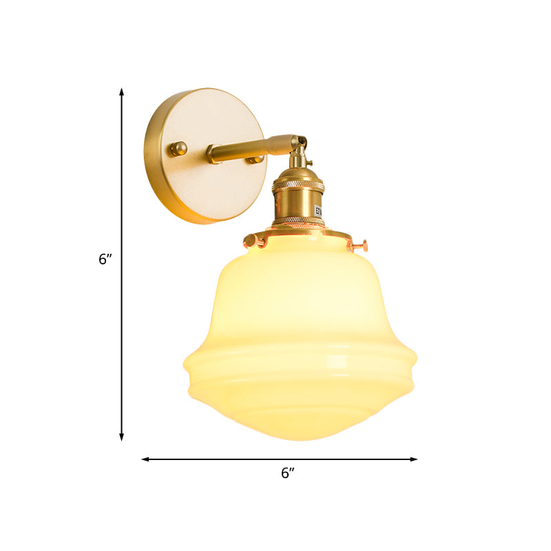 Milky Glass Bell Sconce Lighting Colonialist 1 Bulb Bedroom Wall Mounted Light in Gold with Cord/Straight Arm