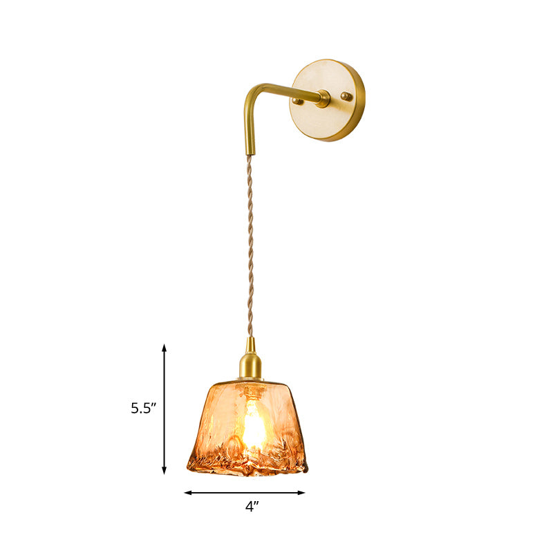 Cône en verre bronzé / trapèzoïde / colonialisme d'appicat plat 1-Light Liver Wall Murd Lightture en or avec cordon