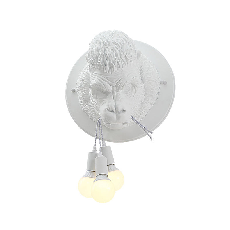 Schimpanse Harzwand Lampe Streu rustikal 3 Köpfe Wohnzimmerwandleuchte in Grau/Weiß