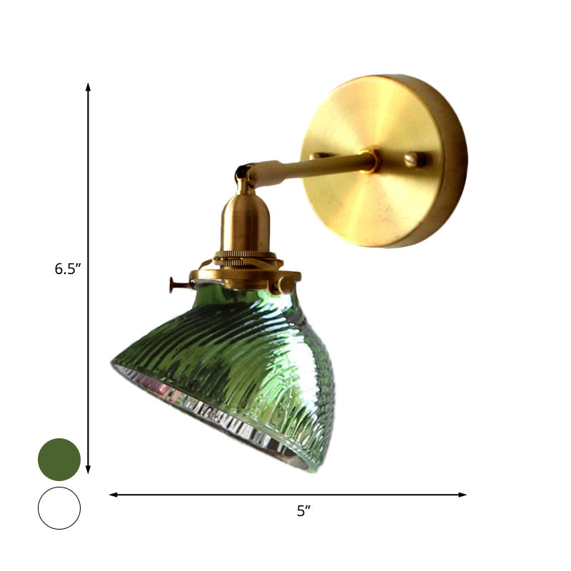 1 Light Wall Lamp Colonialism Curved Bowl Clear/Green Prismatic Glass Wall Sconce Lighting Fixture