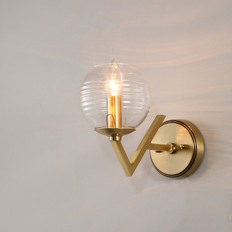 Colonialismo global de vidrio acanalado Conacalismo 1/2 Corredor Luz de pared en oro con brazo de metal de forma V