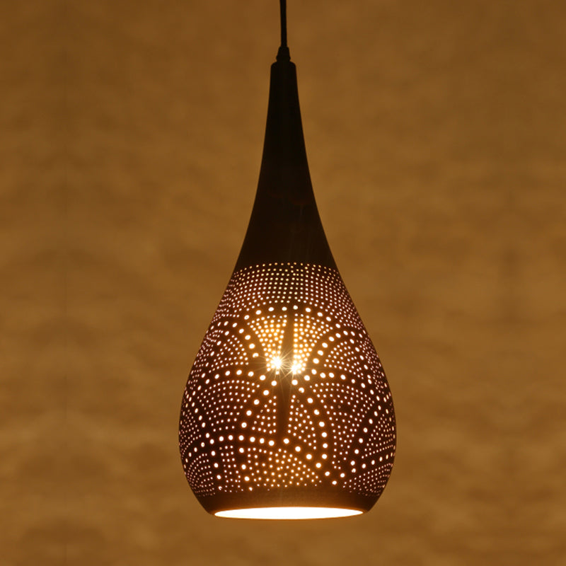 Art Deco Etched Sphere/Droplet Hanging Lamp Kit 5"/8" Width 1 Head Metallic Pendulum Light in Black