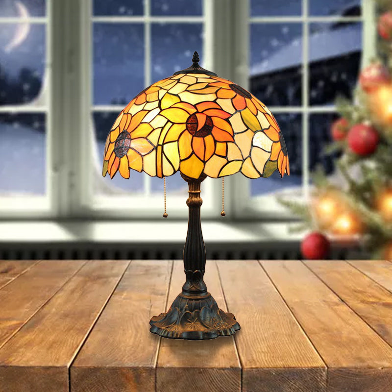 18 Inch Rustic Sunflower Desk Light with Switch/No Switch Stained Glass 1 Head Orange Desk Lamp for Study Room