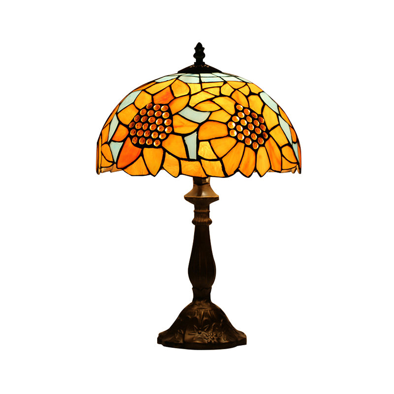 18 Inch Rustic Sunflower Desk Light with Switch/No Switch Stained Glass 1 Head Orange Desk Lamp for Study Room